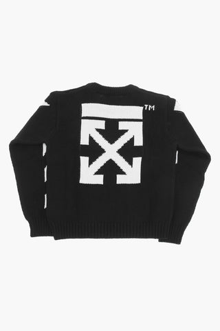 Cotton Crew-neck Sweater with Contrast Bands