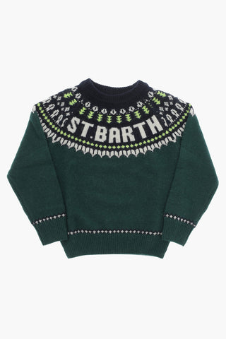 Wool Blend Crew-Neck Sweater with Embroidery