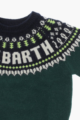 Wool Blend Crew-Neck Sweater with Embroidery