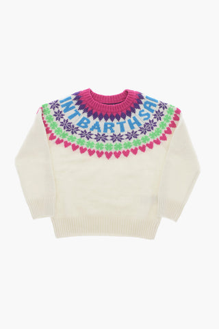 Wool Blend Crew-Neck Sweater with Embroidery