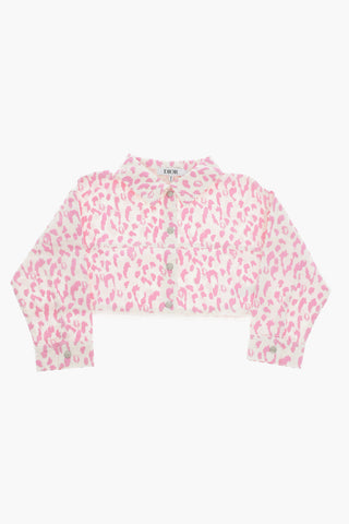 Animal Patterned Stretch Cotton Jacket with Logoed Buttons