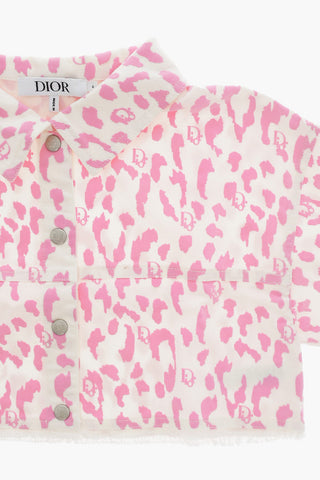Animal Patterned Stretch Cotton Jacket with Logoed Buttons