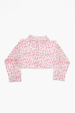 Animal Patterned Stretch Cotton Jacket with Logoed Buttons