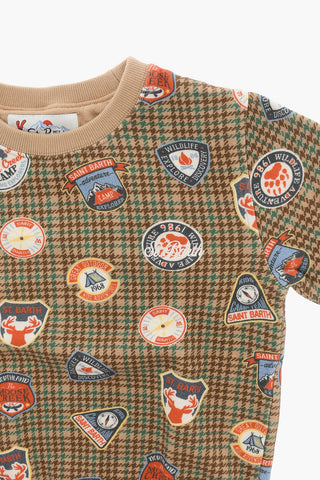 Felpa Girocollo in Pied De Poule con Stampa All-Over