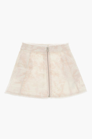 Tie-Dye Effect Stretch Denim Skirt with Zip Closure