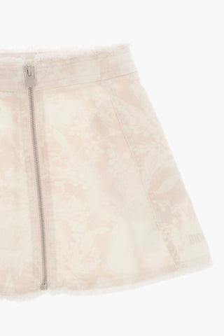 Tie-Dye Effect Stretch Denim Skirt with Zip Closure