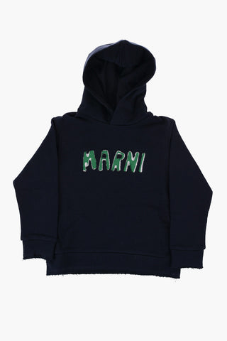 Felpa Hoodie in Tinta Unita con Logo a Contrasto