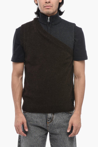 Virgin Wool Double-layered Vest with Half Zip