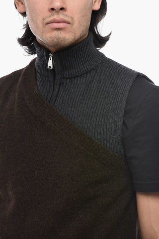 Virgin Wool Double-layered Vest with Half Zip