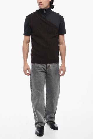 Virgin Wool Double-layered Vest with Half Zip
