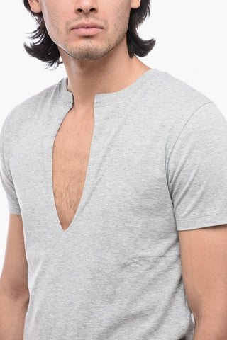 Cotton T-Shirt with Raw-cut V Neck