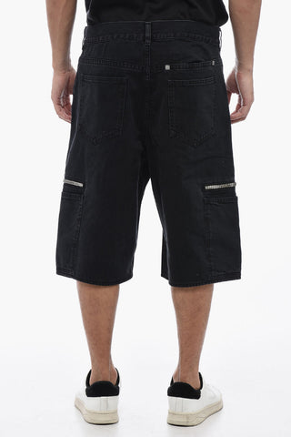 Denim Cargo Shorts with Logoed Zips