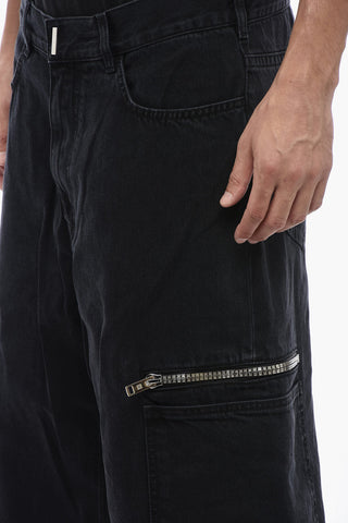 Denim Cargo Shorts with Logoed Zips
