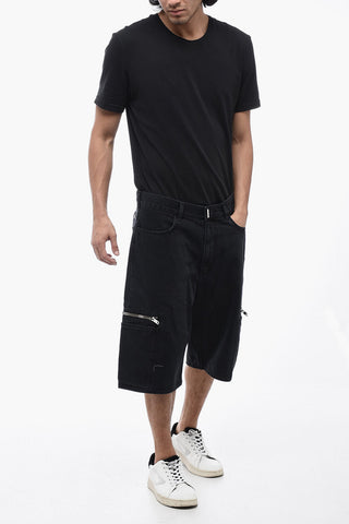 Denim Cargo Shorts with Logoed Zips