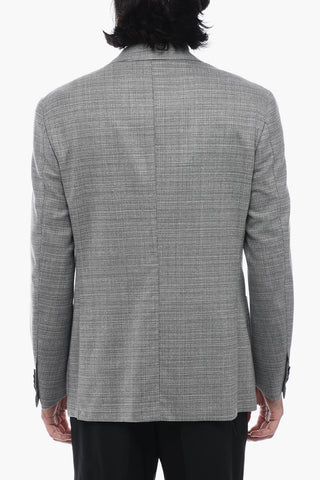 Wool Half-lined Blazer with Hopsack Motif