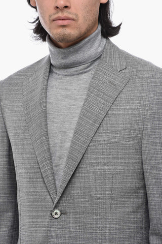 Wool Half-lined Blazer with Hopsack Motif