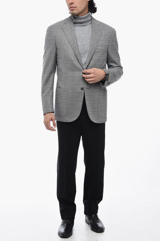 Wool Half-lined Blazer with Hopsack Motif