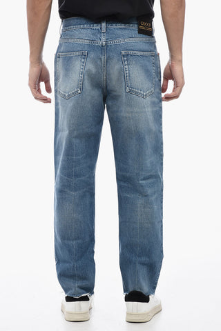 Mid Wash Cropped Fit Denims with Fringed Hem 16cm