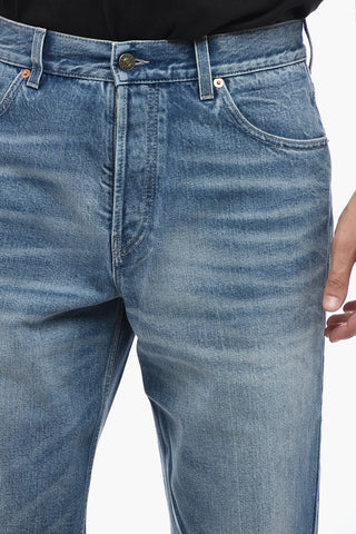 Mid Wash Cropped Fit Denims with Fringed Hem 16cm