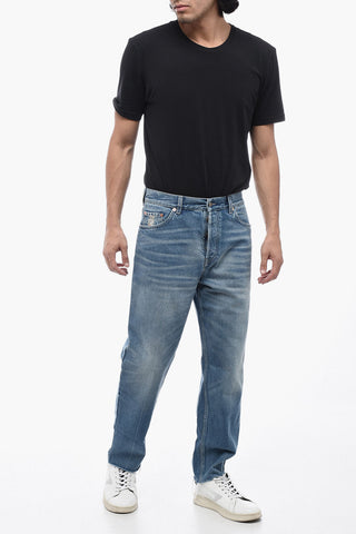 Mid Wash Cropped Fit Denims with Fringed Hem 16cm