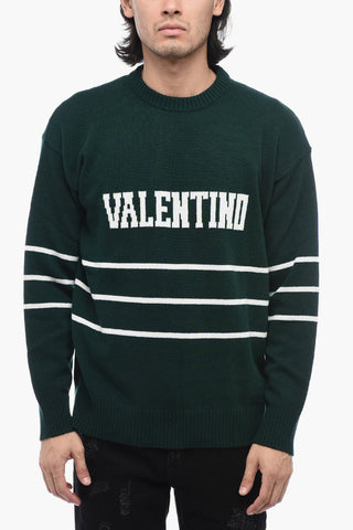 Maglia Girocollo a Righe con Logo Lettering