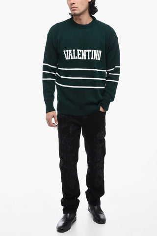 Maglia Girocollo a Righe con Logo Lettering