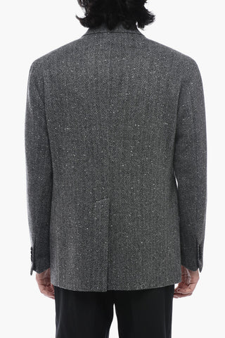Herringboned Tweed Blazer with Peak Lapel