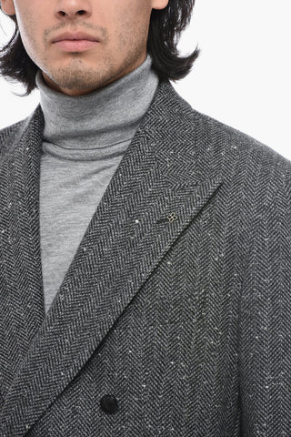 Herringboned Tweed Blazer with Peak Lapel