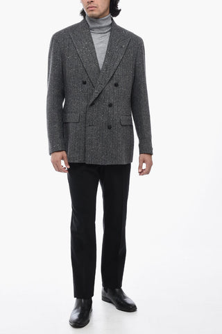 Herringboned Tweed Blazer with Peak Lapel