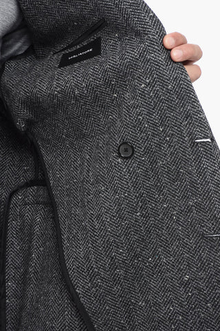 Herringboned Tweed Blazer with Peak Lapel