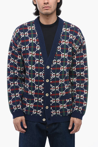 Monogram Patterned Wool Cardigan with Studded Details