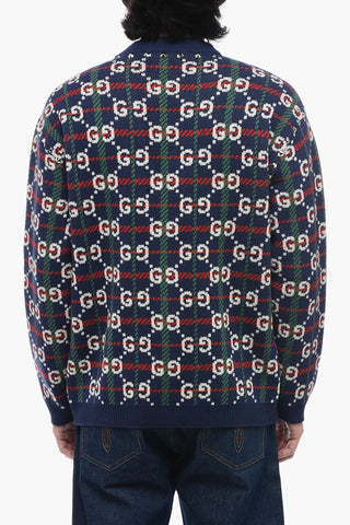 Monogram Patterned Wool Cardigan with Studded Details