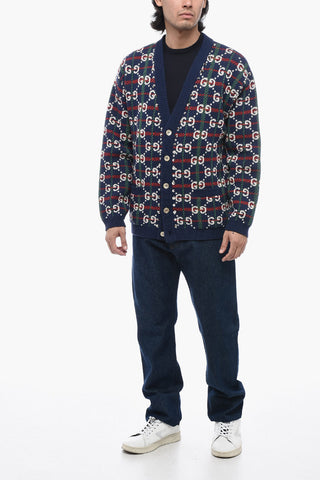 Monogram Patterned Wool Cardigan with Studded Details