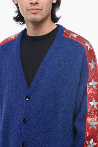 Oversized Cardigan with Sequined Embroidered Band
