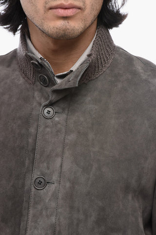 Giubbotto in Suede con Dettagli in Maglia