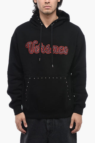 Fleeced Cotton Hoodie with Embroidered Logo and Studs