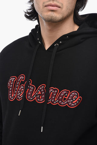 Fleeced Cotton Hoodie with Embroidered Logo and Studs