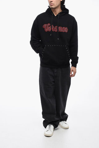 Fleeced Cotton Hoodie with Embroidered Logo and Studs