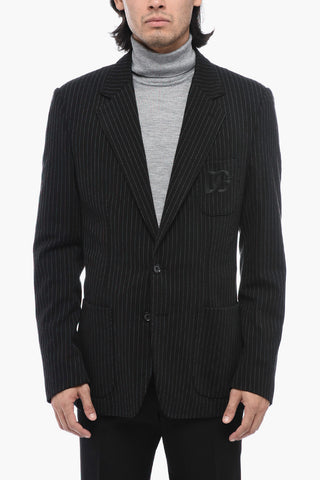 Herringbone Motif Blazer with Embroidered Logo
