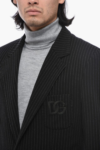 Herringbone Motif Blazer with Embroidered Logo
