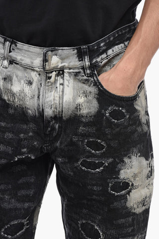 Distressed Cotton Half-coated Lived-in Denims 17cm
