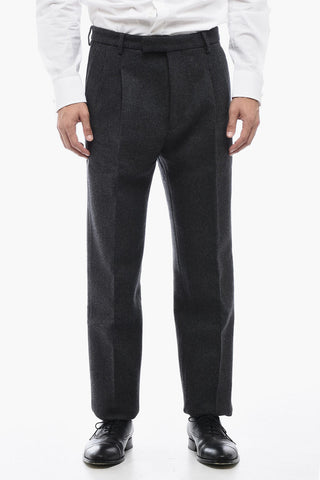 Double-pleated Wool Blend Pants with Belt Loops