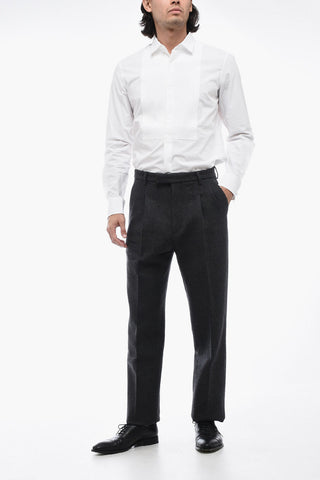 Double-pleated Wool Blend Pants with Belt Loops