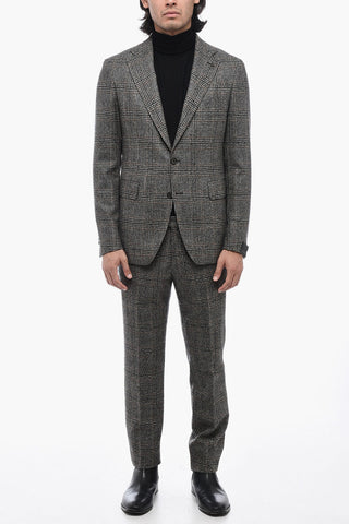 Virgin Wool Suit with Glen Plaid Motif