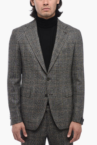 Virgin Wool Suit with Glen Plaid Motif