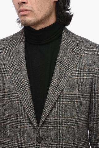 Virgin Wool Suit with Glen Plaid Motif
