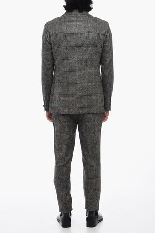 Virgin Wool Suit with Glen Plaid Motif