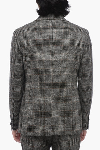 Virgin Wool Suit with Glen Plaid Motif