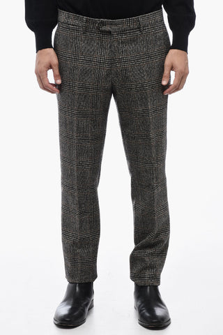 Virgin Wool Suit with Glen Plaid Motif
