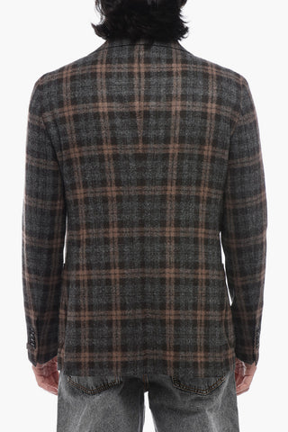 Wool Blended Blazer with Tartan Motif